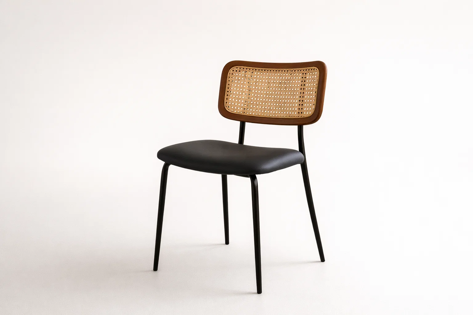 Dining Chair Cane Back Cushioned Seat Metal Legs