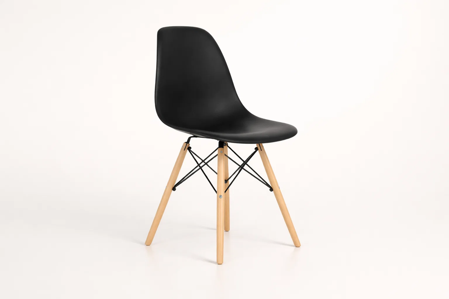 Modern Dining Chair Black Molded Seat Wooden Legs