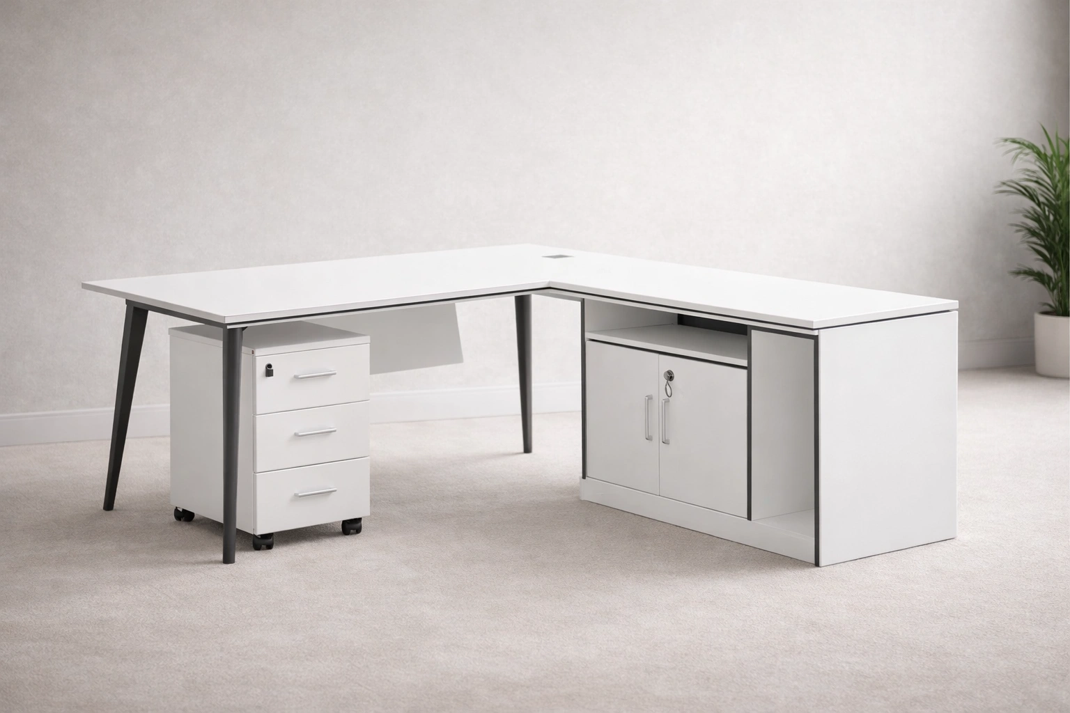 L-Shape Office Desk with Storage