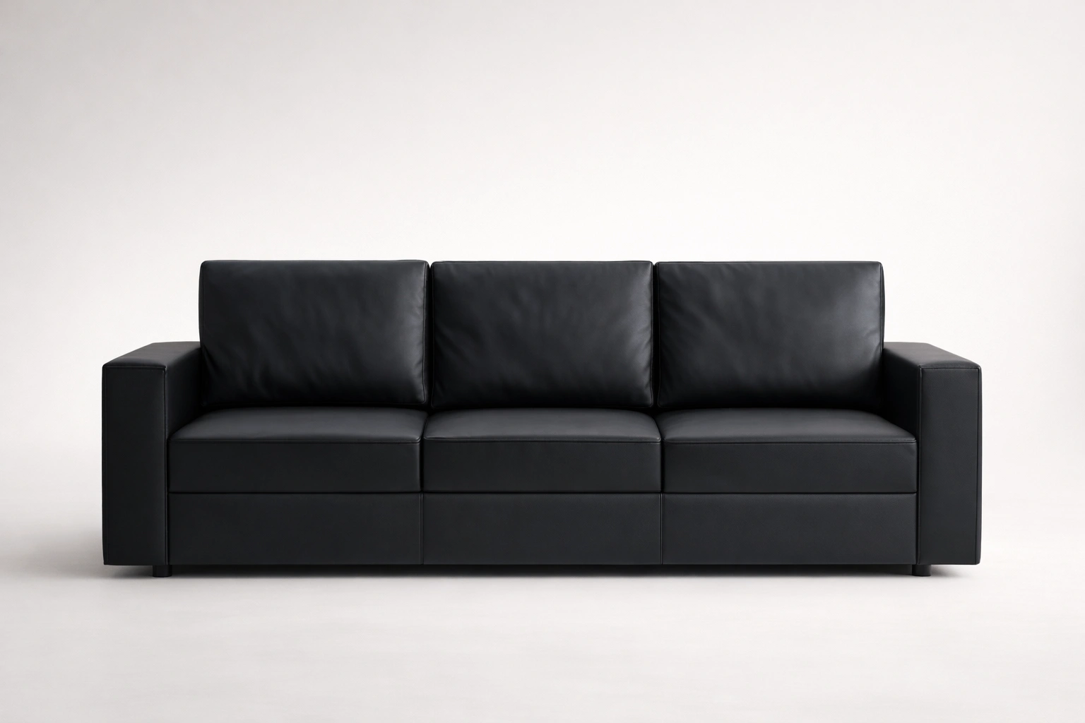 Executive Black Leather Three Seater Sofa